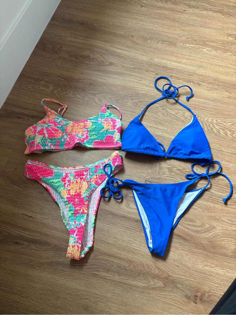Floral Smocked Bikini Set + Royal Blue Tie-Side Bikini